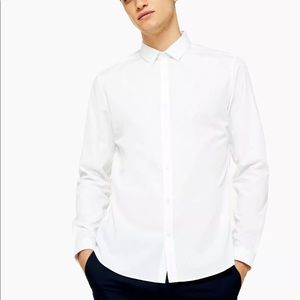 Topman Men's Size 38 Small  Oxford Long Sleeve Shirt Button Front  Skinny White